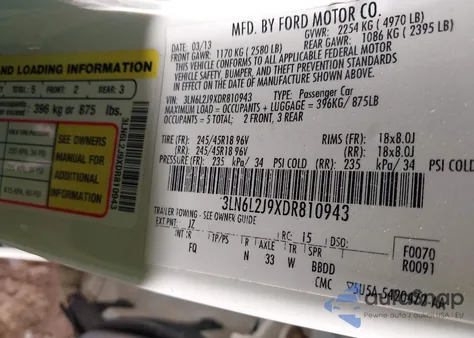 2013 Lincoln Mkz из США, поврежденный, VIN 3LN6L2J9XDR810943